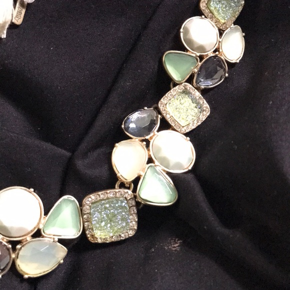 Beautiful Teal and Aqua Gold Statement Necklace - Picture 2 of 4